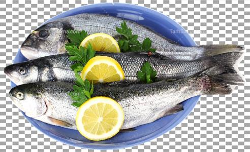 تصویر با کیفیت ماهی خوراکی در ظرف با مخلفات